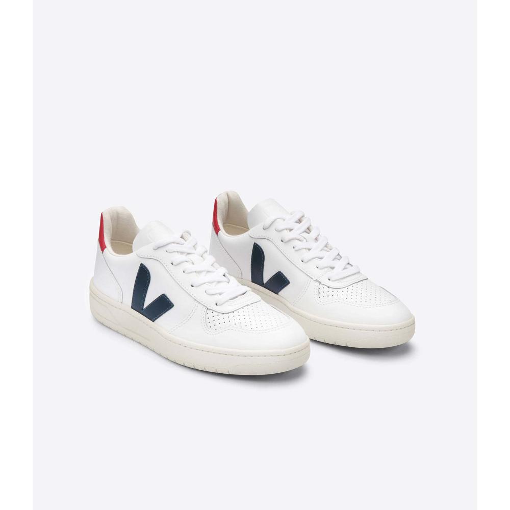 Veja V-10 LEATHER Tenisky Damske White/Black/Red | SK 664NWY